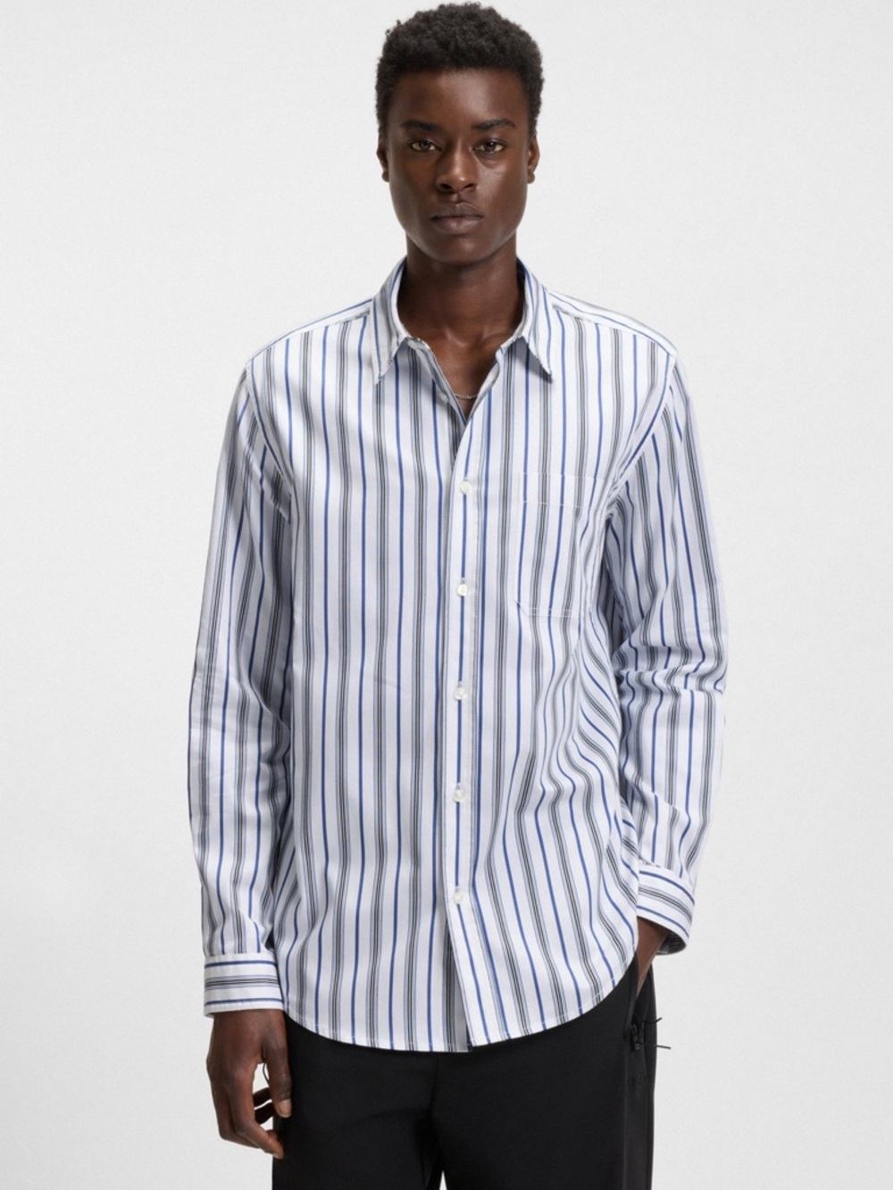 Ermenegildo Zegna White Shirt with Blue Vertical Stripes